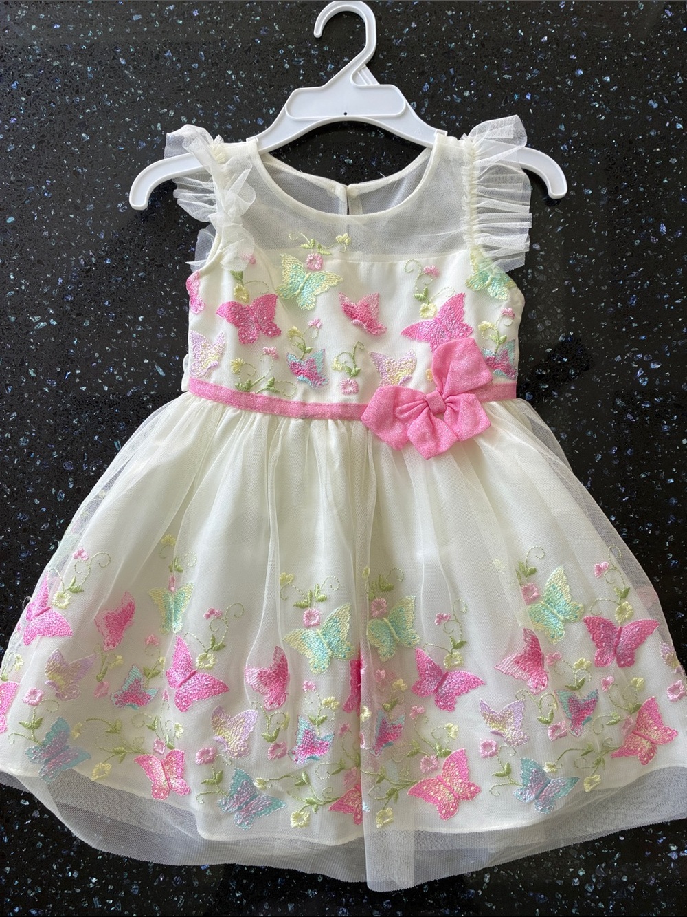 Jona Michelle Toddler Butterfly Embroidered Ivory Dress (4T)